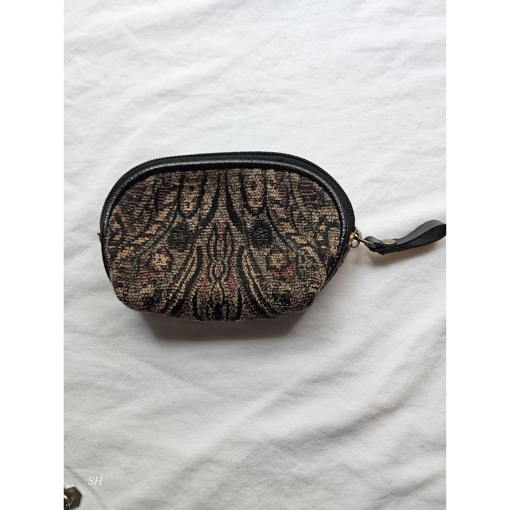 Bueno Coin Purse Wristlet Small Zipper Pouch Fabric‎ Pattern Black Brown